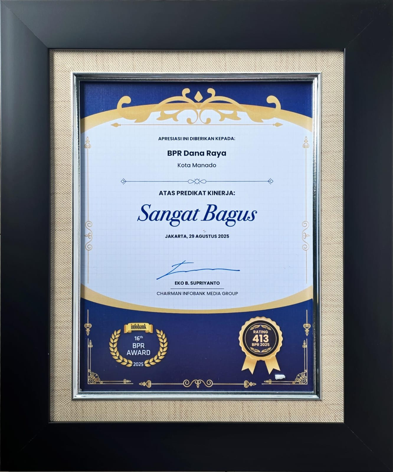 Infobank BPR Award 2025 : Bank Dana Raya raih Predikat “Sangat...